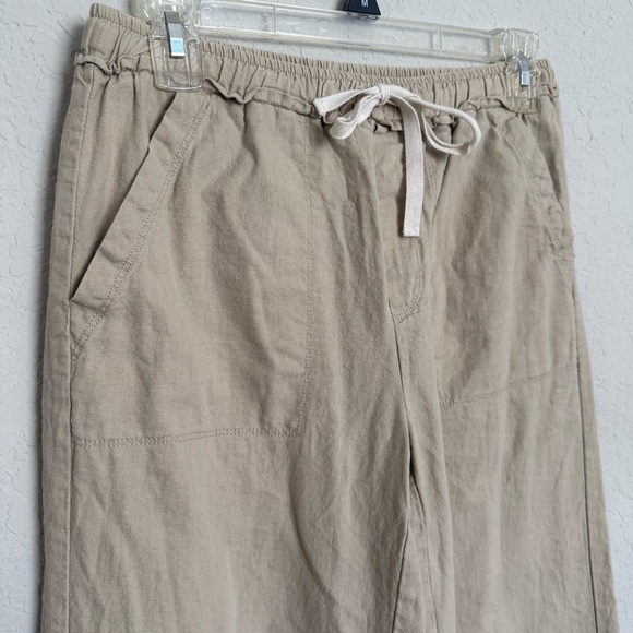 Splendid Tan Linen Blend Wide Leg Drawstring Pants Sz XS Cabincore Granola Girl - Picture 3 of 7